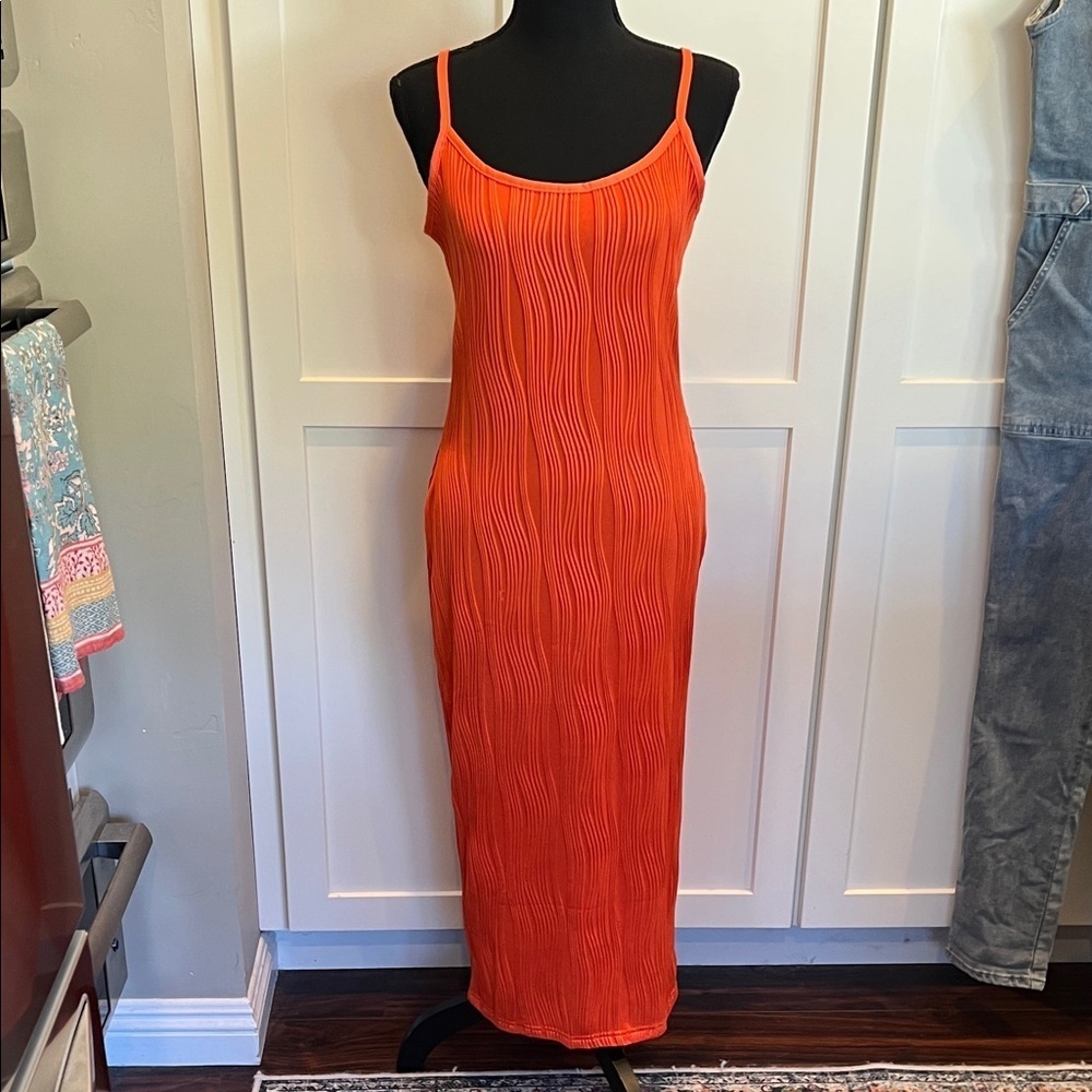 Prettygarden Vibrant Orange Textured Midi Orange Midi Size M